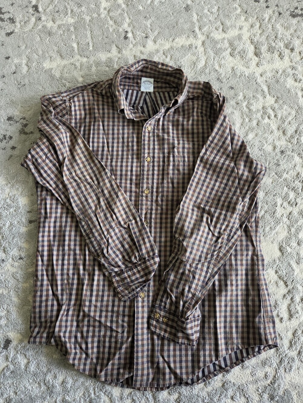 Brooks Brothers Brown and Blue Plaid Button-Down Shirt